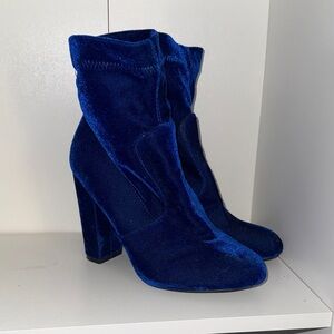 Blue Velvet Ankle Boots